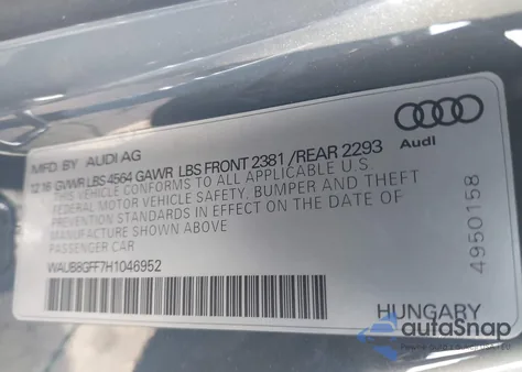 2017 Audi A3 2.0T Premium из США, поврежденный, VIN WAUB8GFF7H1046952